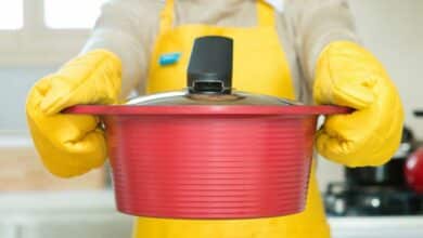 Une personne tient une marmite dans les mains.