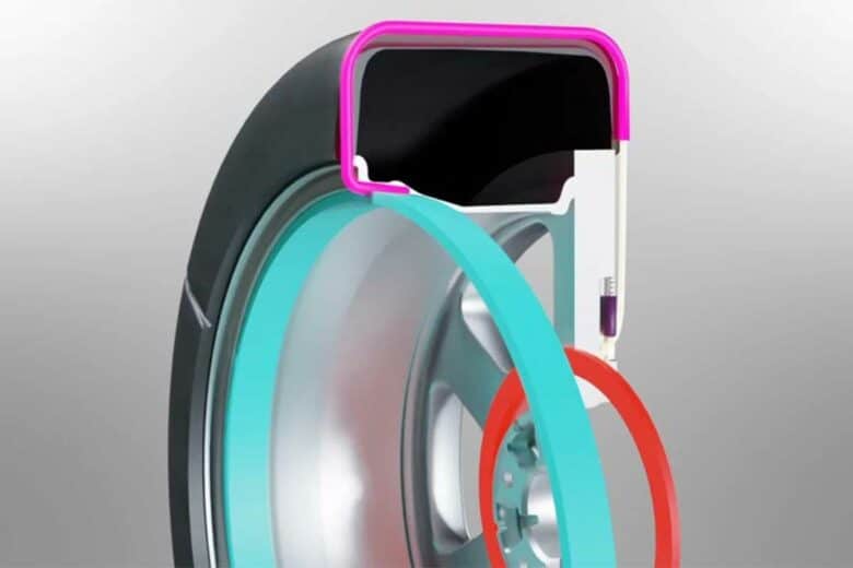 Un pneu avec des chaines intégrées.