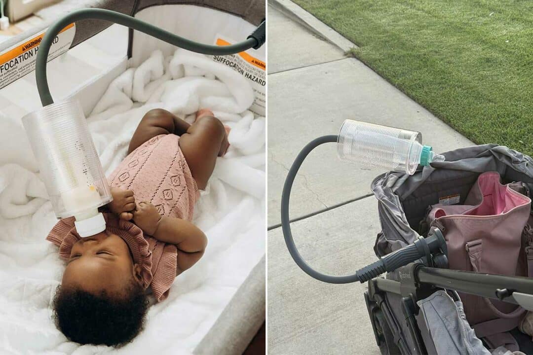 Un support de biberon qui peut se fixer partout.