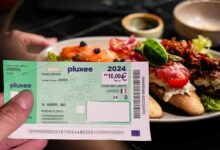 Paiement d'un repas en ticket restaurant.