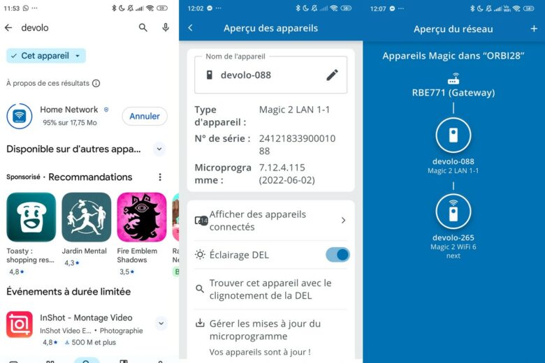 Aperçu de l’interface de l’app devolo, qui détecte et gère automatiquement les modules Magic 2 WiFi 6 Next.