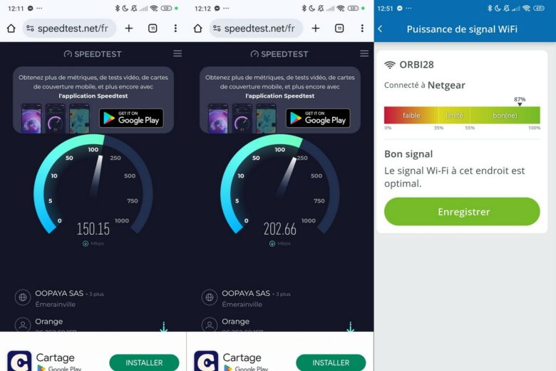 Speedtests et analyse de signal montrant les performances obtenues grâce au devolo Magic 2 WiFi 6 Next.