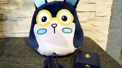 Lookiz, la peluche intelligente ARY, présentée avec son module et son câble de recharge avant la première utilisation.