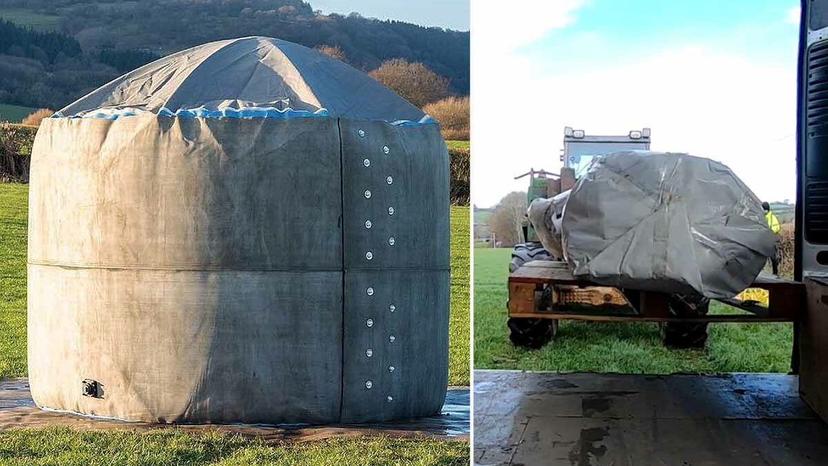 Deploy : l'invention d'un réservoir d'eau gonflable en toile de béton,  d'une capacité de 14 000 l - NeozOne