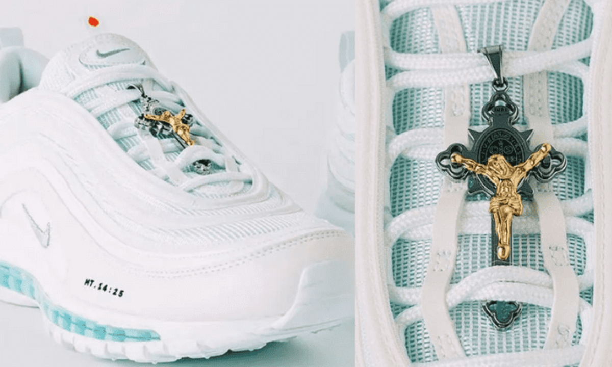 Кроссовки иисуса найк. Nike air max 97 jesus. nike air max jesus. nike air max 97 со святой водой. mschf кроссовки иисуса.